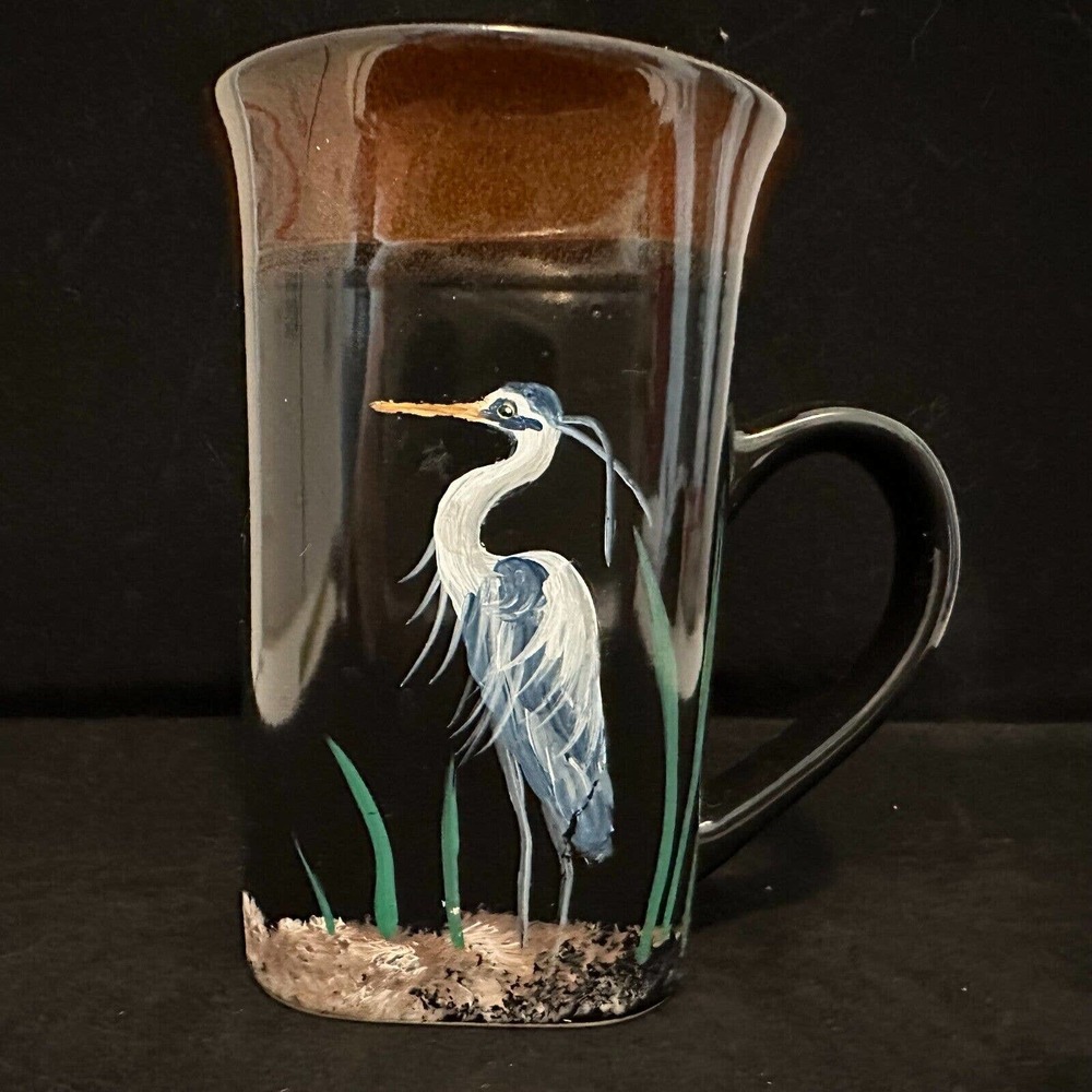 Royal Norfolk Coffee Mug/ Hand Painted Folk Art! Crane/Bird/wildlife. *RARE/NICE